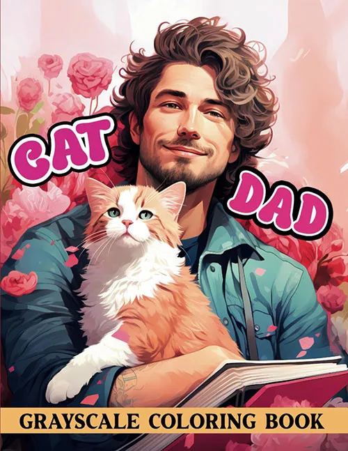 Cat Dad Grayscale Coloring Book cover design