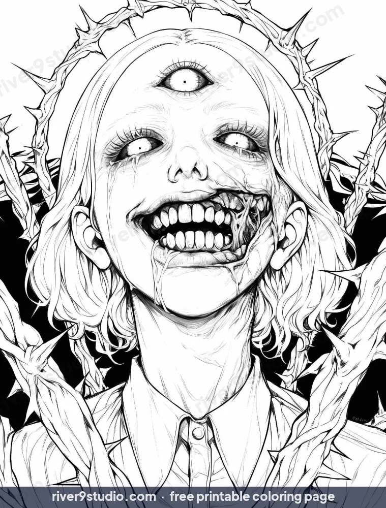 The Third Eye Beneath Thorns, free printable coloring page from River9 Studio