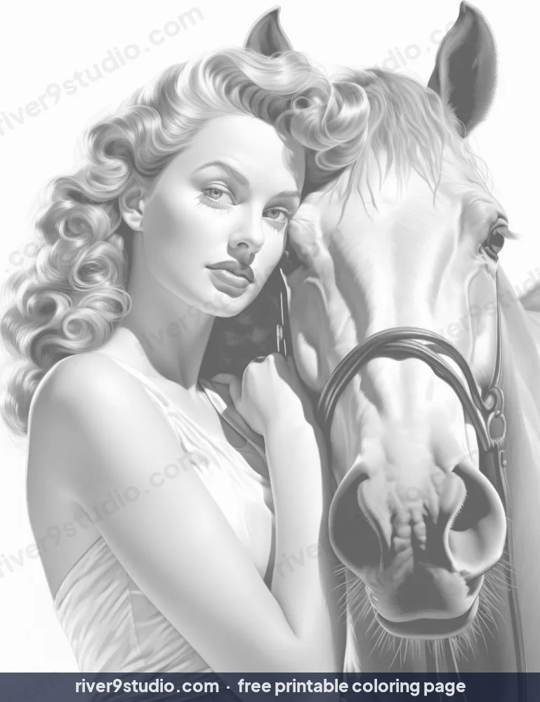 Her Best Friend, free printable coloring page from River9 Studio